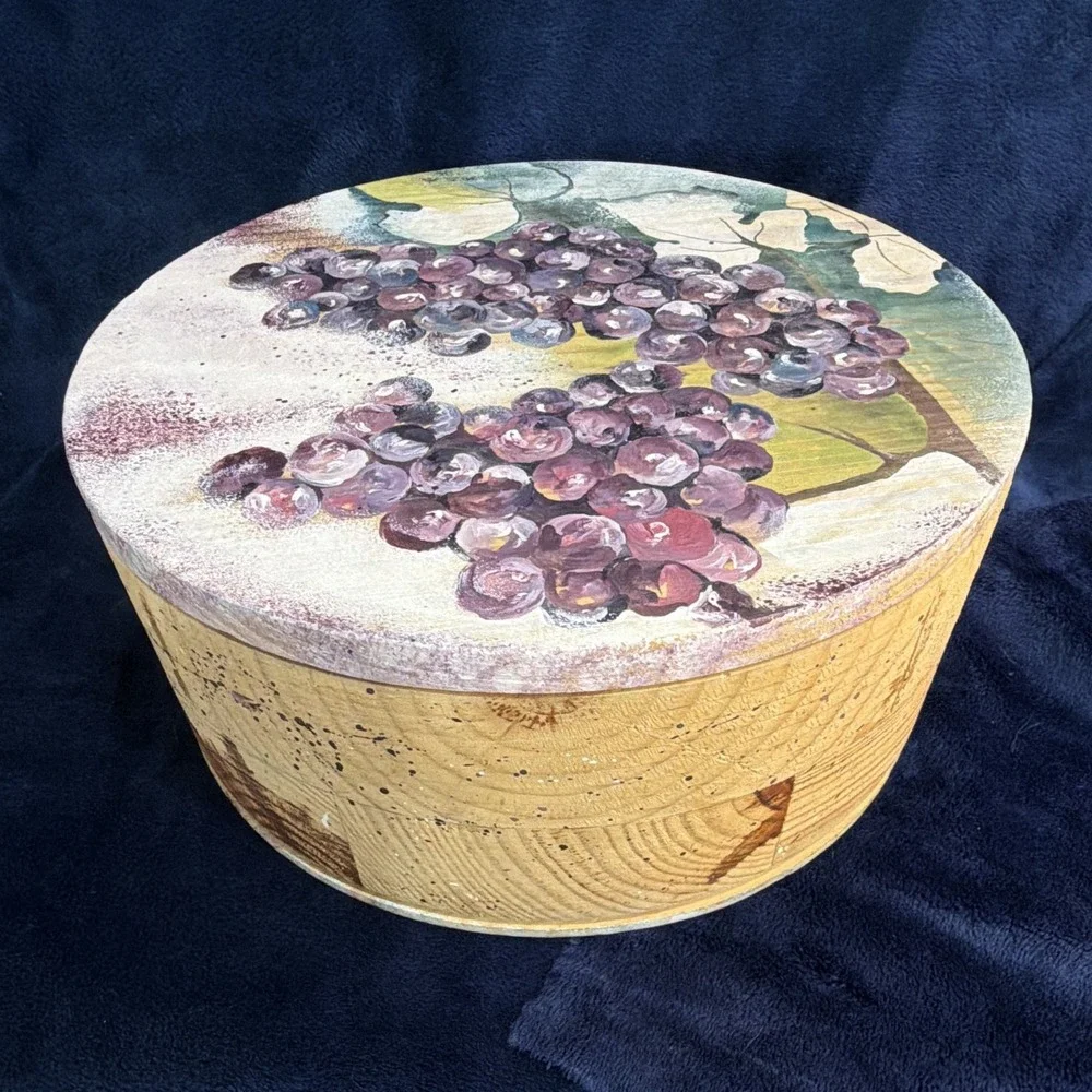 Nuri Design Handpainted Grape Wood Jewelry Trinket Storage Box 8x3